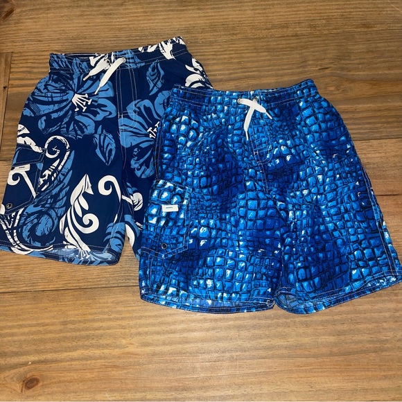 First Wave Boys Size 6 Swim Trunks Board Shorts 2 PAIR Elastic Waist Drawstring - Picture 1 of 10